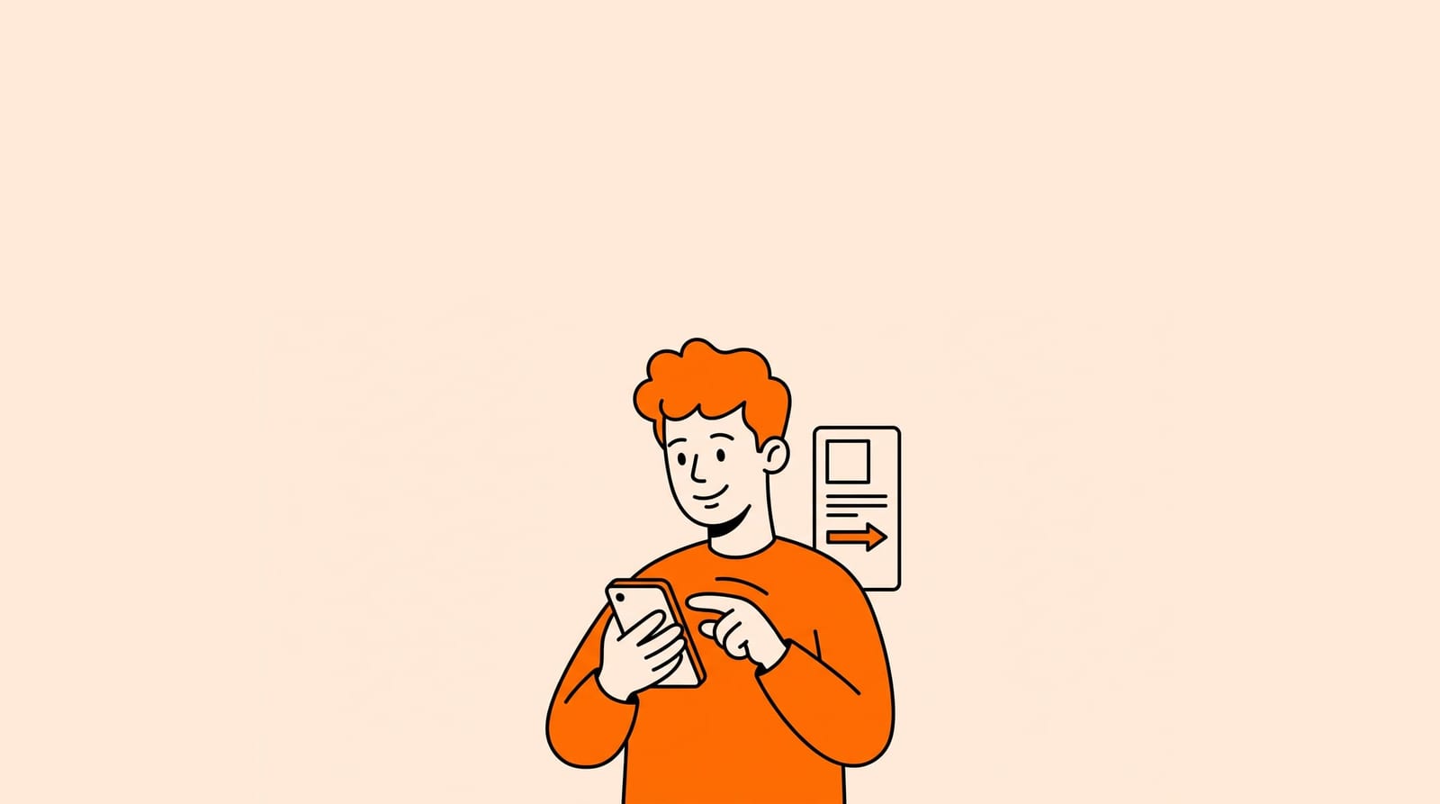 young man holding a phone like Tinder for jobs, swiping through a job card on screen, one clear subject, no floating holograms or extra icons