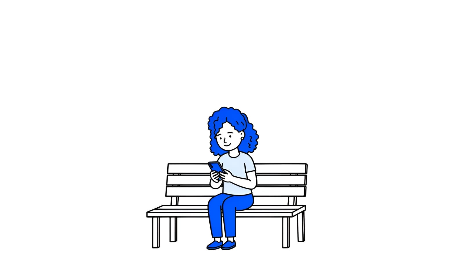 young woman on a city bench smiling at her phone after applying for a job