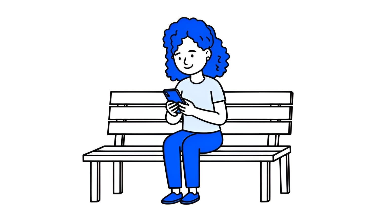 young woman on a city bench smiling at her phone after applying for a job