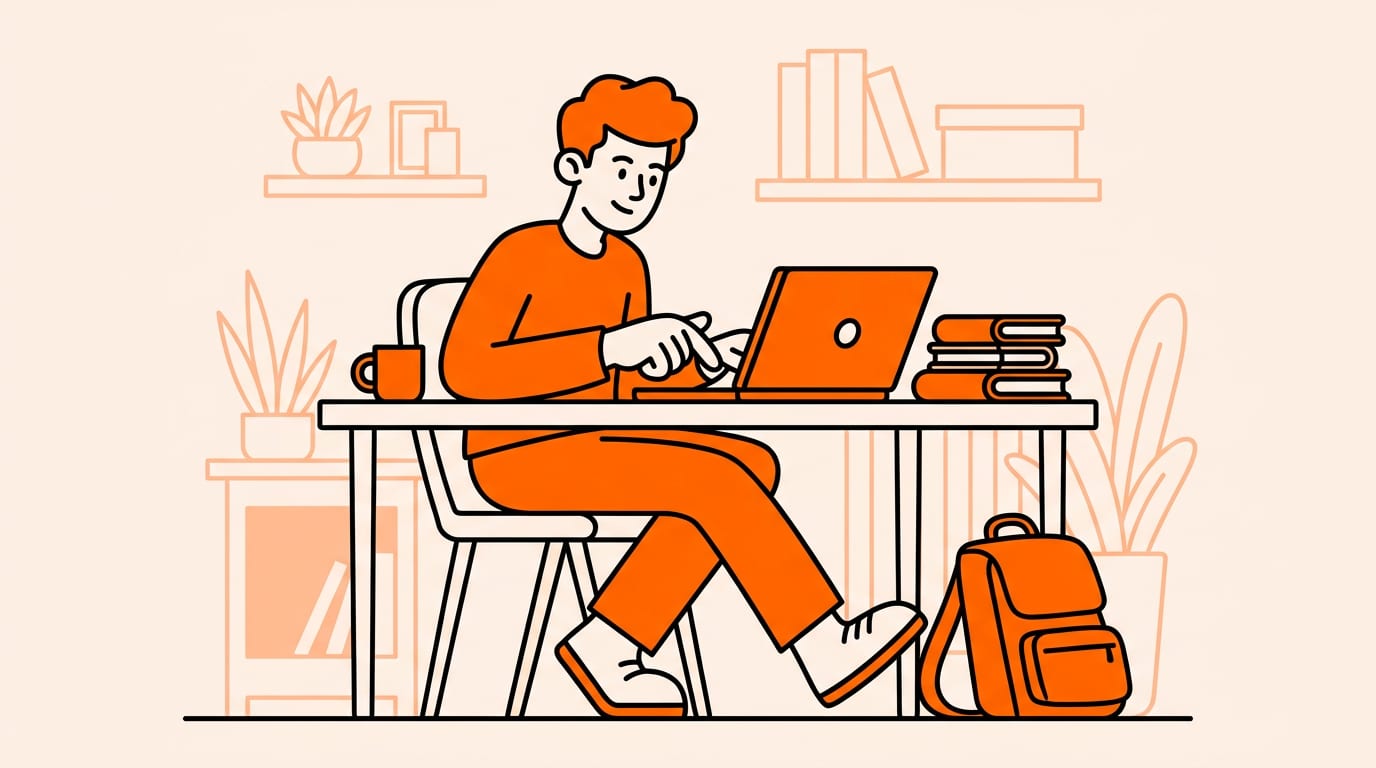 student applying to jobs on a laptop after class