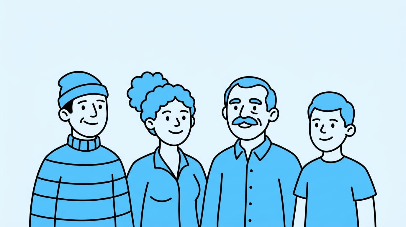 diverse people standing together with a hopeful everyday feel, simple scene, no floating diagrams or futuristic overlays